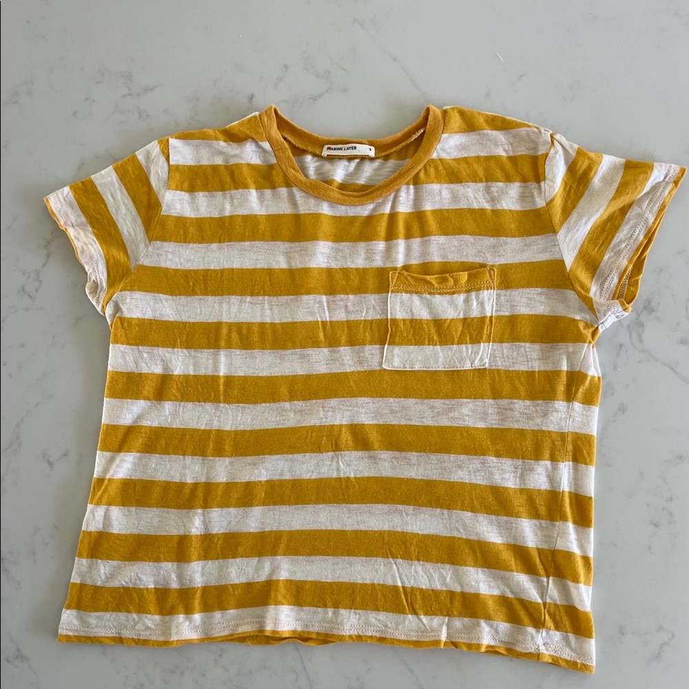 Marine Layer - Crop Pocket Tee in Yellow Stripe
